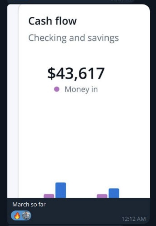 Bank cash flow, $43,617 money in