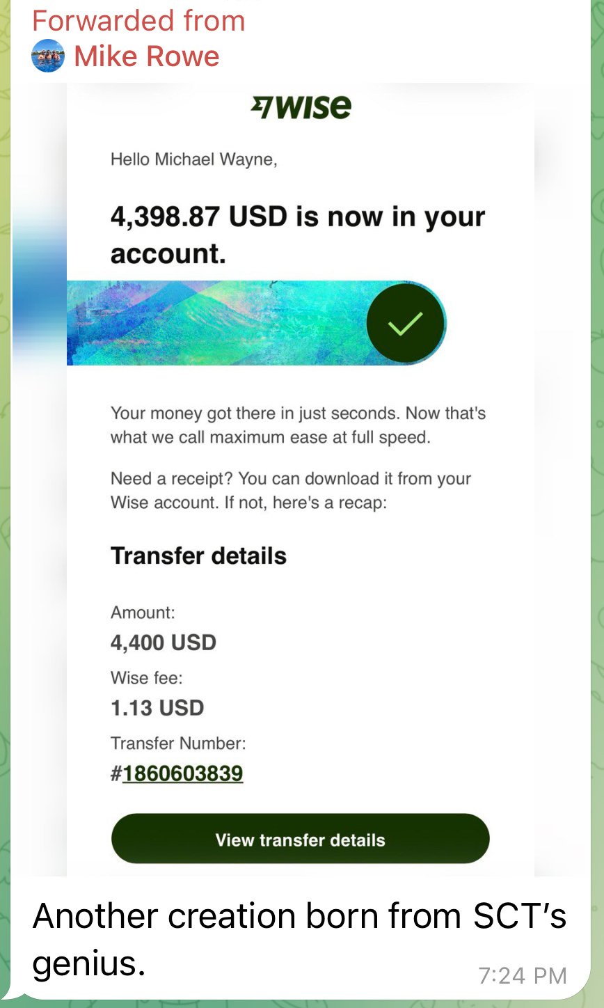 Topstep payout landed via Wise, $4,400